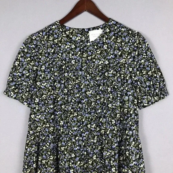 Tuckernuck Hyacinth House Quinn Dress Size XS Black Floral Short Sleeve Tiered - Picture 5 of 16